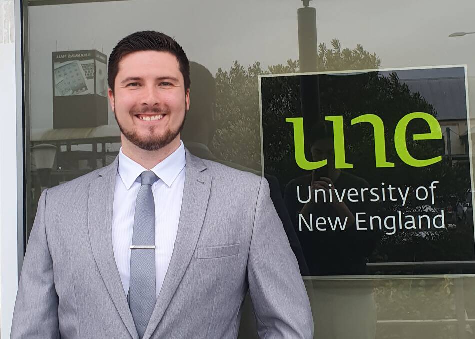 UNE student James Manton is the first in his family and among his friends to graduate with a degree from university. The Taree-based local struggled through poverty, bushfires, floods, and a pandemic to attain his Bachelor of Business as an off-campus student. Picture: supplied. 