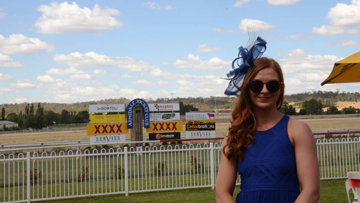 The winning entry in the Fashions on the Field event held at the Armidale Cup was won by local solicitor Shannon Nauschutz for her matching yet affordable blue outfit on Sunday. Picture by Rachel Gray