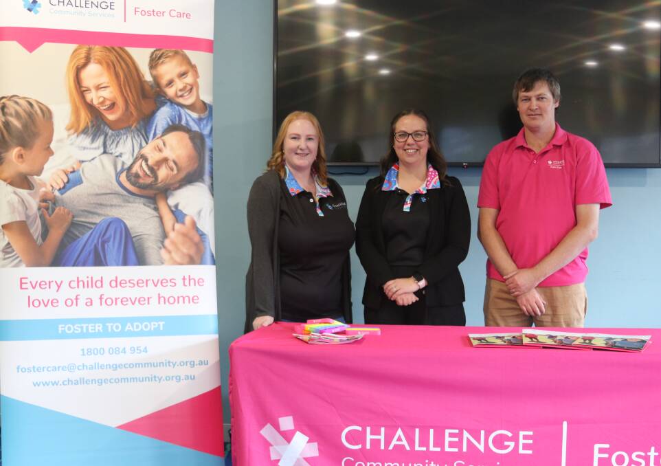 Challenge Community Services are seeking support as shortages of carers for children in need become more critical. From Left; Katie Burey, Natasha Mckay and Ben Ballantine. Photo Heath Forsyth.
