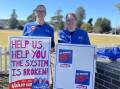 Armidale registered nurse Cassandra Starr (left) was part of a rally of nurses and midwives campaigning for a one-year 15 % pay increase. Picture Heath Forsyth 