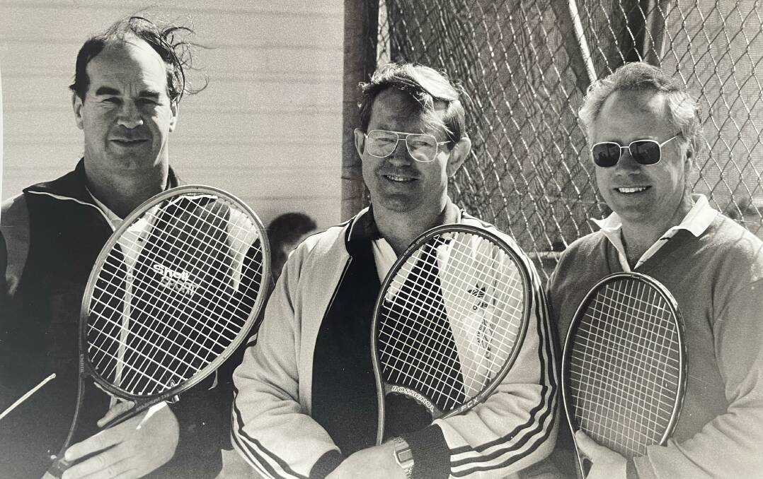 Noel Kelly (left) and Ken Peter (right) back in their playing days at Eastwood Tennis Club.