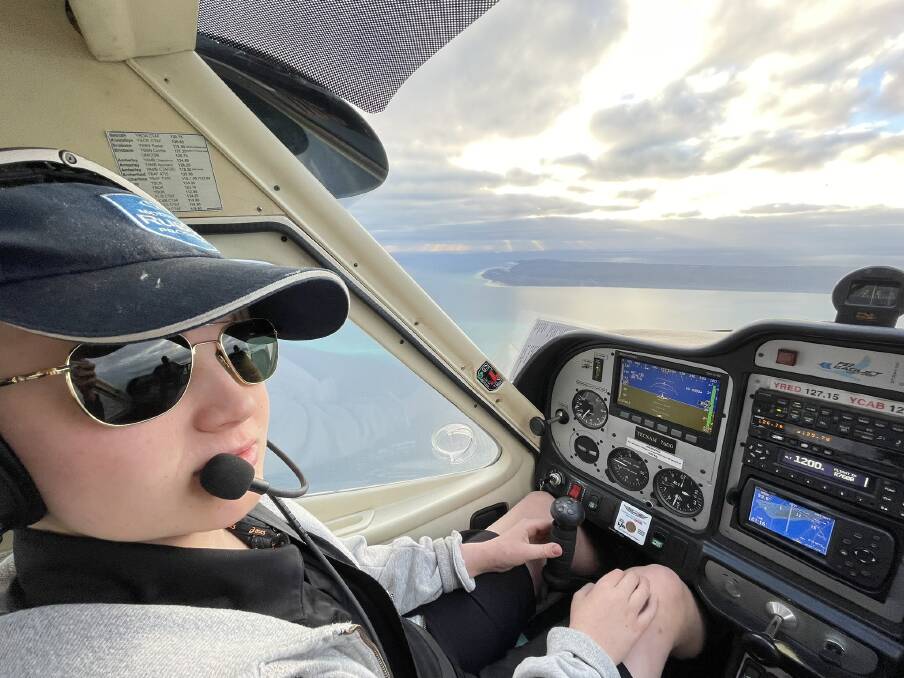 14-year-old Byron Waller piloting a plane. Picture supplied