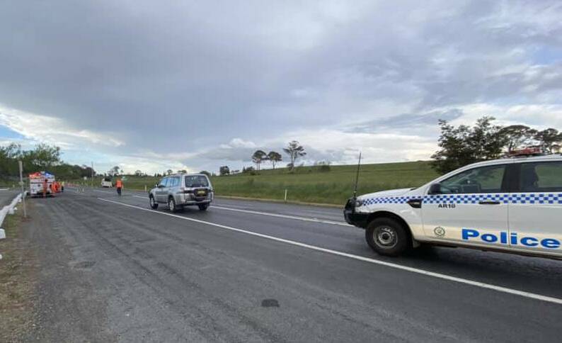 The crash site on the New England Highway at Black Mountain on November 12, last year. Picture supplied by NSW SES