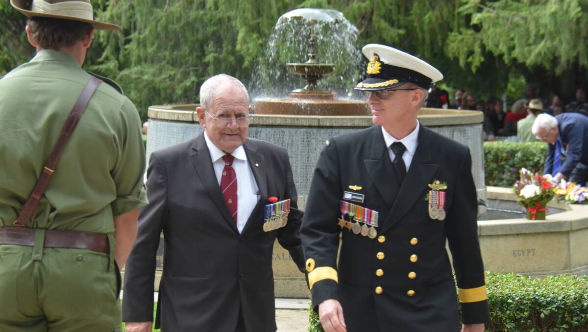 Armidale RSL sub branch president Max Tavener with Commodore Jason Sears, who was the guest speaker at the Anzac Day ceremony. Picture by Laurie Bullock