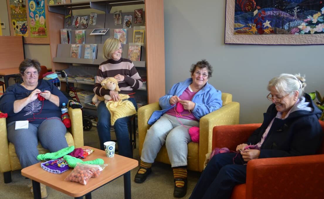 CLASSIC STITCH UP: Susan Douds, Pamela Friese, Lorraine Mudford and Julie Fletcher kept warm with a knit and a chat yesterday. 